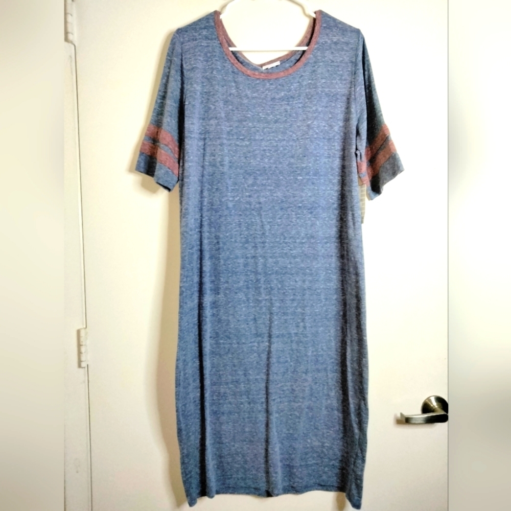 LulaRoe (Size 3XL) Blue Burnout Jersey Midi Dress (NEW-NWT)